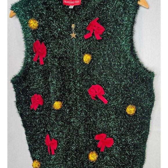 Blizzard Bay Men's Fuzzy Christmas Tree Ugly Christmas Sweater Vest Medium - Picture 2 of 8